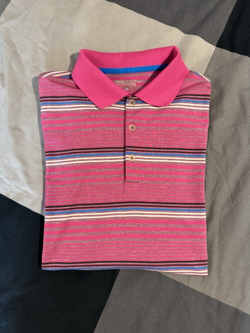 Vintage Nike Golf Polo Men's L Pink Stripe Dri-FIT